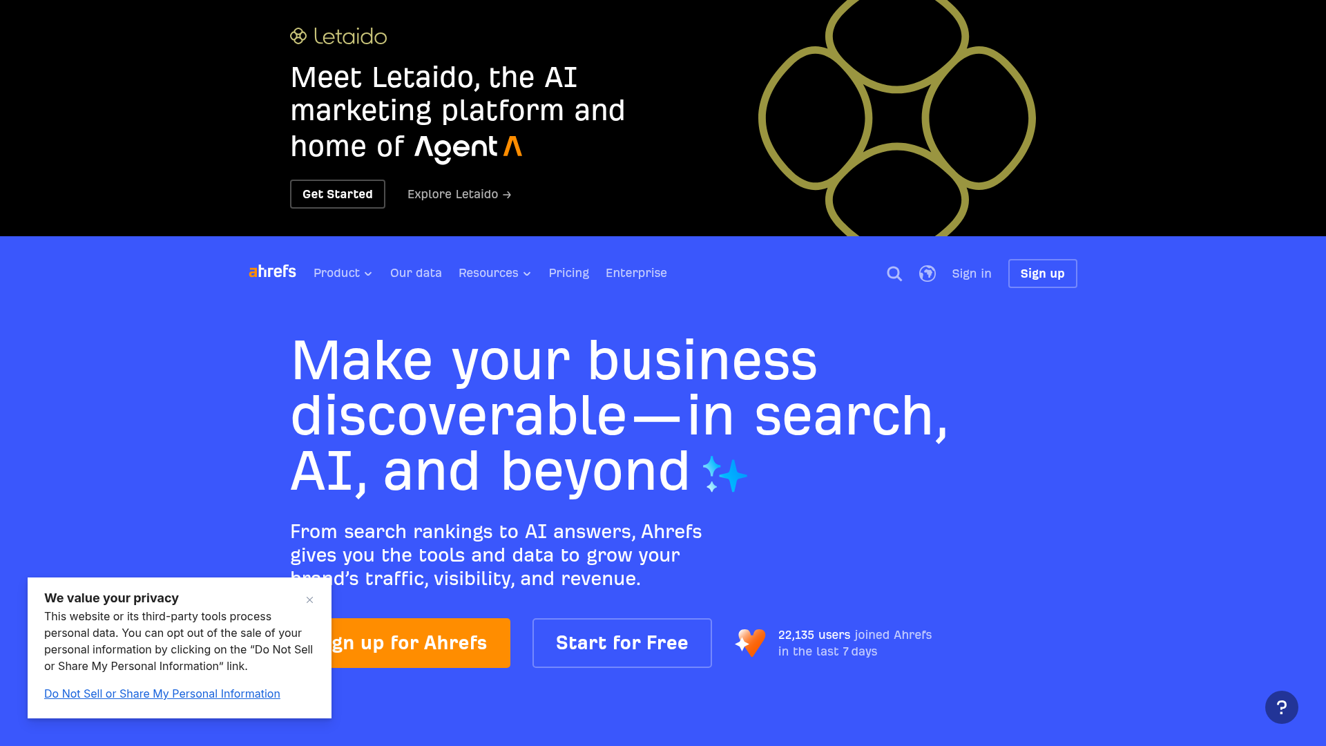 3. Ahrefs Homepage