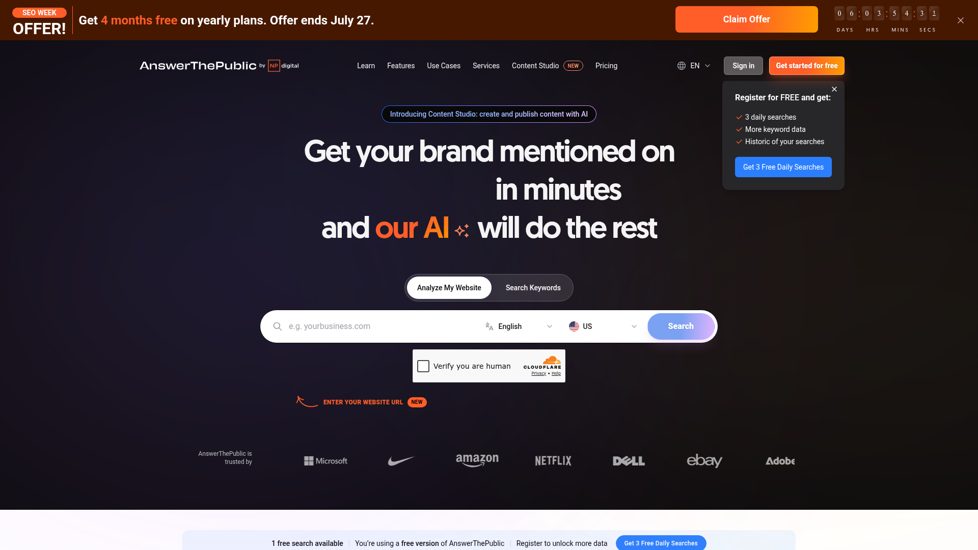 AnswerThePublic Homepage