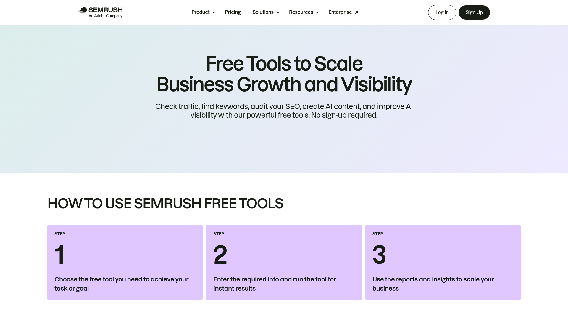 Semrush Free Tools Homepage