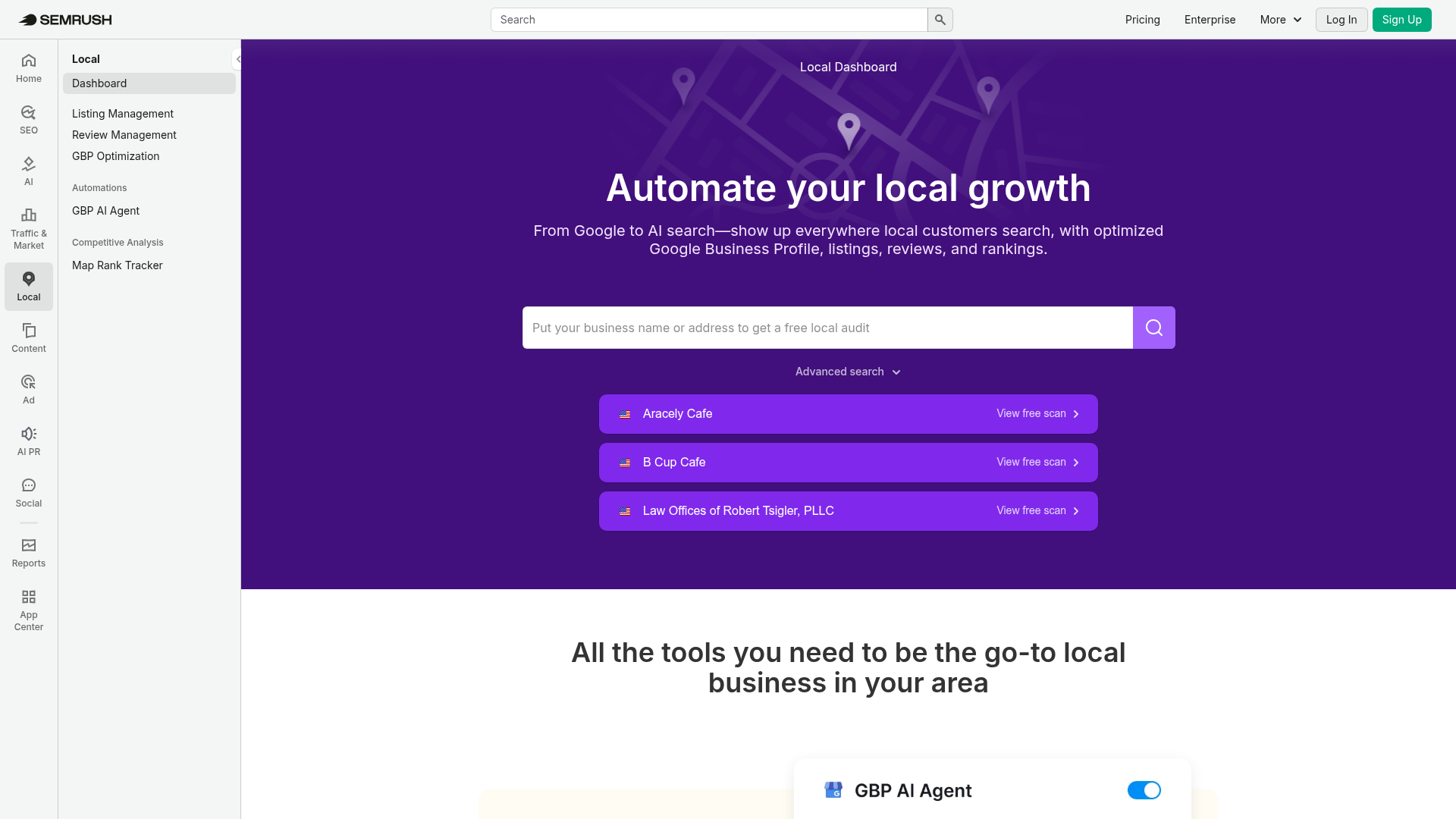 2. Semrush Local Homepage