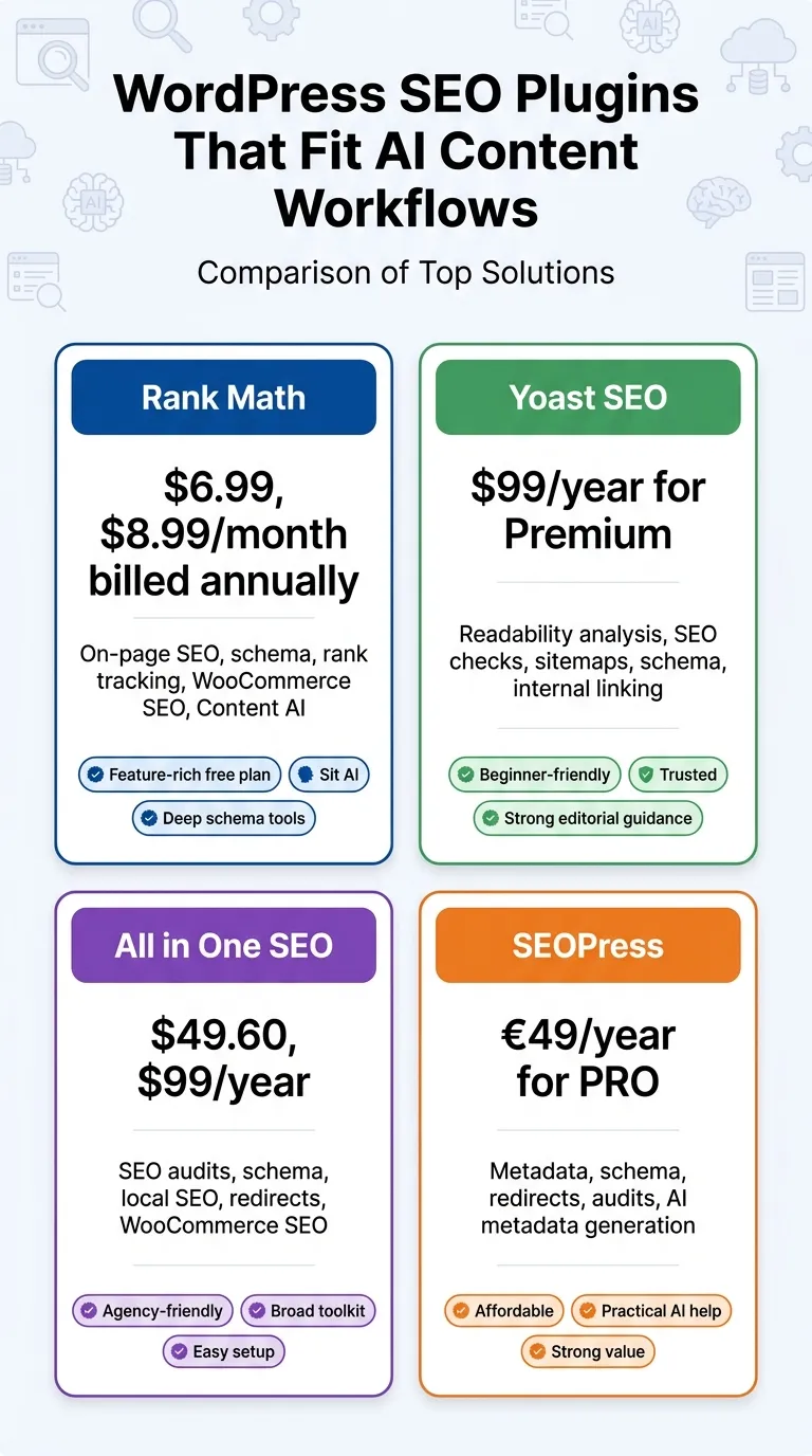 WordPress SEO plugin comparison infographic