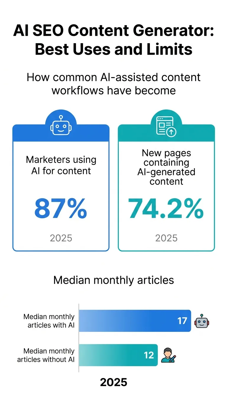 AI SEO content generator workflow infographic