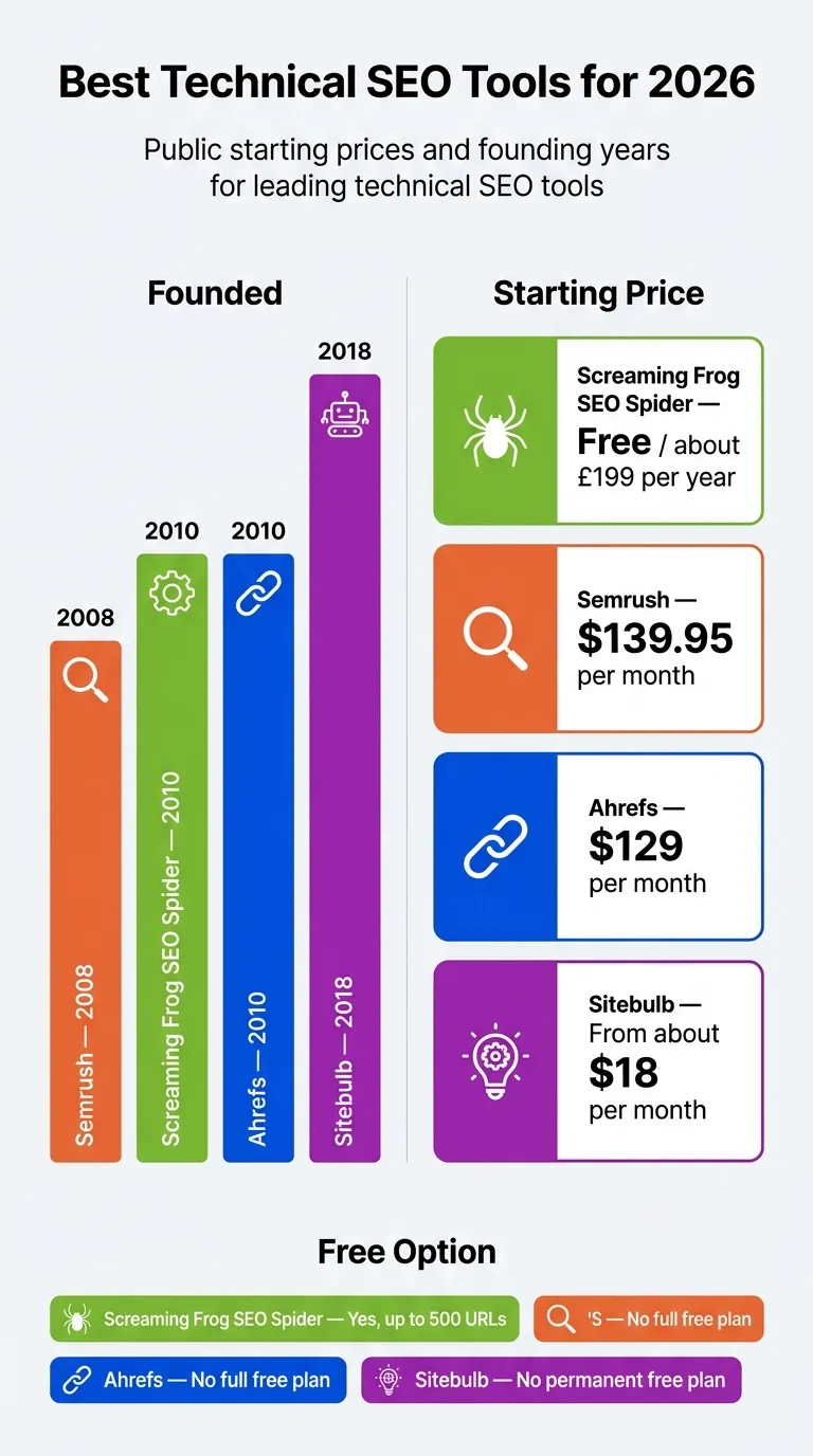 technical SEO tools comparison infographic