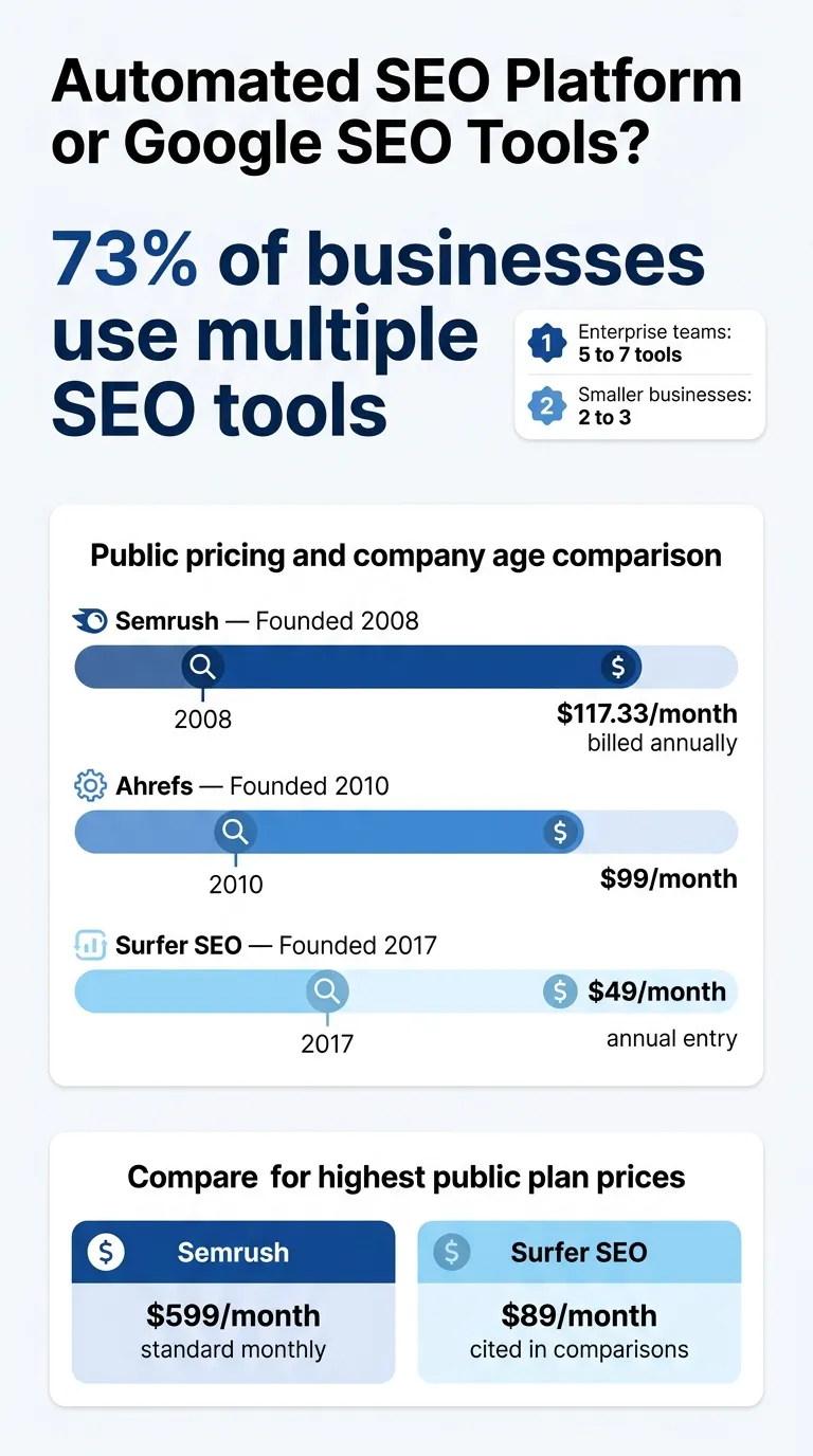 automated seo platform versus google seo tools infographic