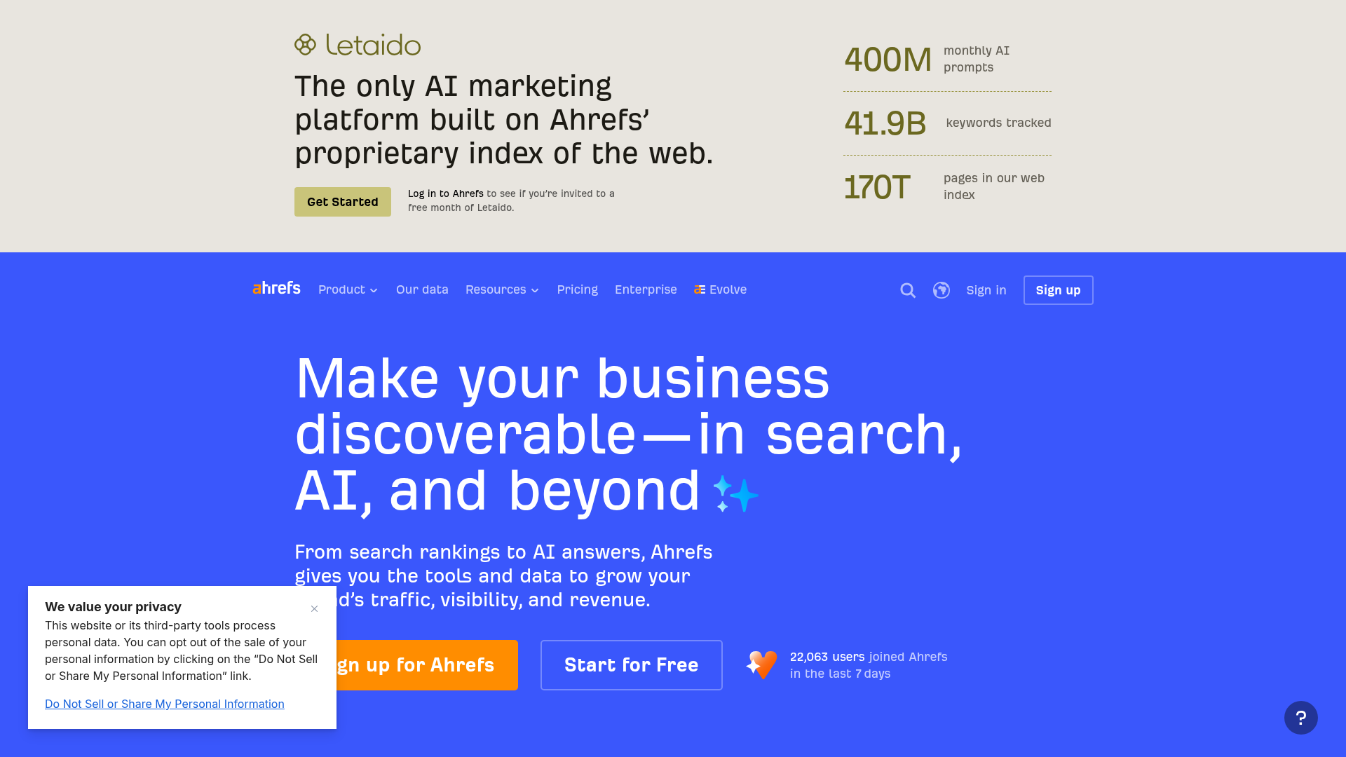 Ahrefs Homepage
