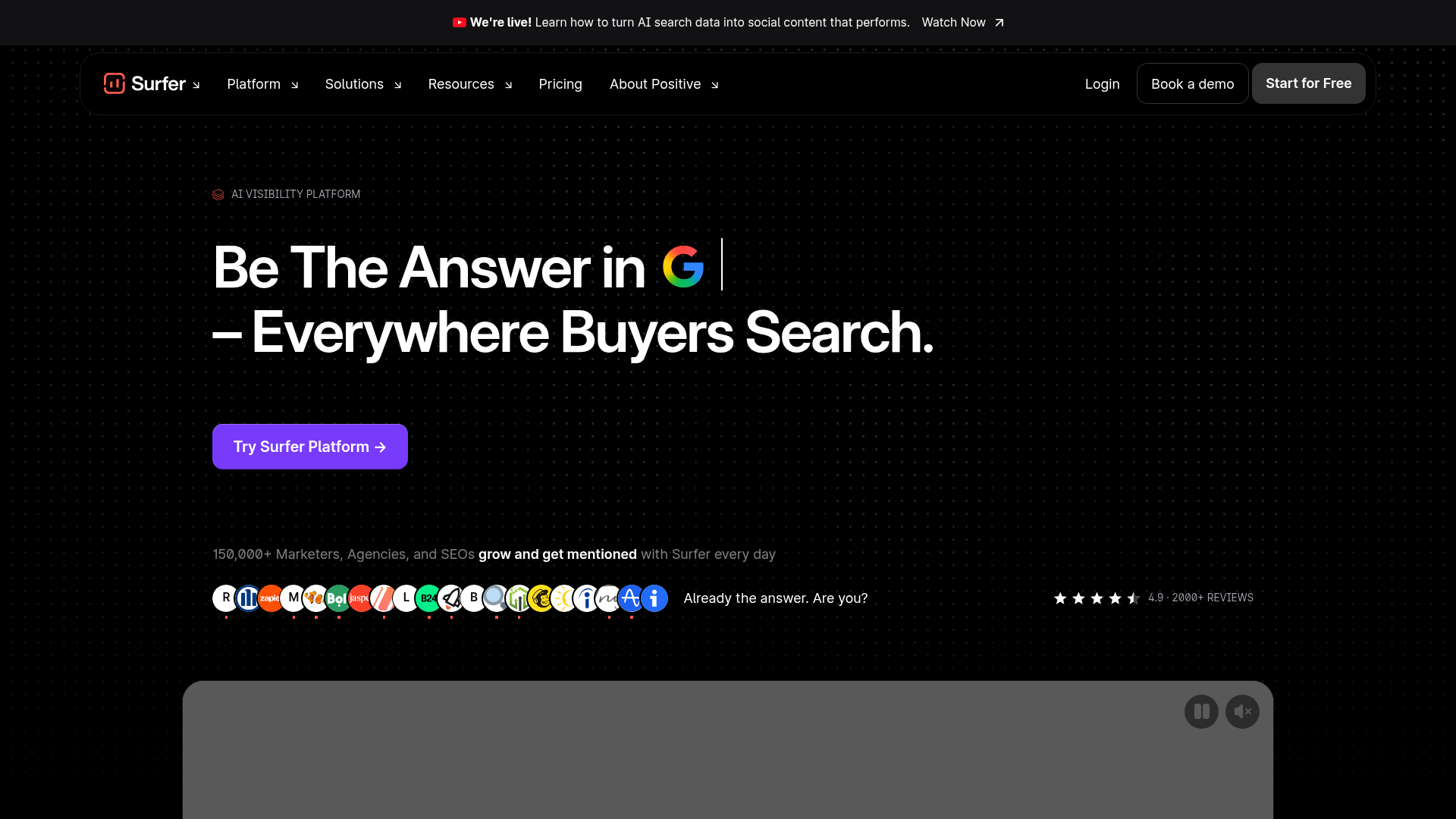 Surfer SEO Homepage