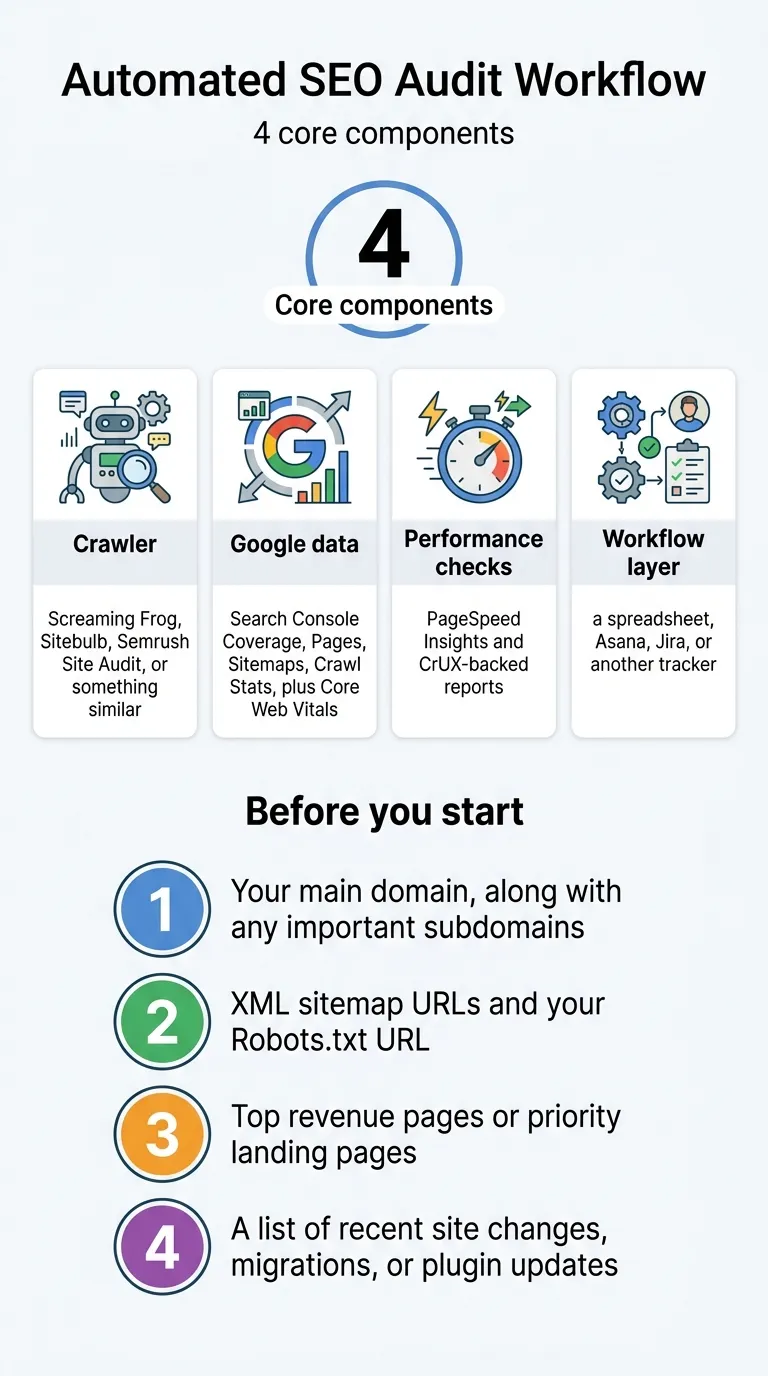 automated seo audit workflow infographic